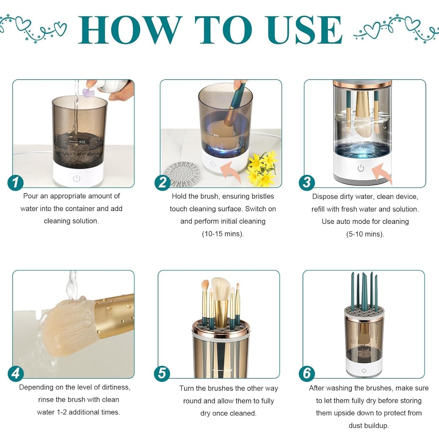 Electric Makeup Brush Cleaning Machine – Automatic Makeup Brush Cleaner and Dryer for Quick Deep Cleaning – Portable Easy to Use and Suitable for All Brush Sizes