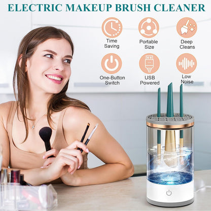 Electric Makeup Brush Cleaning Machine – Automatic Makeup Brush Cleaner and Dryer for Quick Deep Cleaning – Portable Easy to Use and Suitable for All Brush Sizes