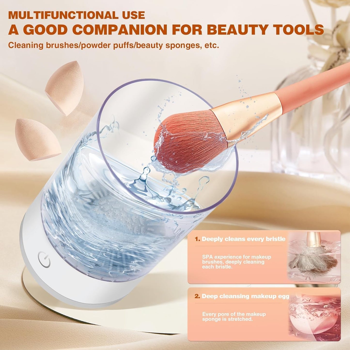Electric Makeup Brush Cleaning Machine – Automatic Makeup Brush Cleaner and Dryer for Quick Deep Cleaning – Portable Easy to Use and Suitable for All Brush Sizes
