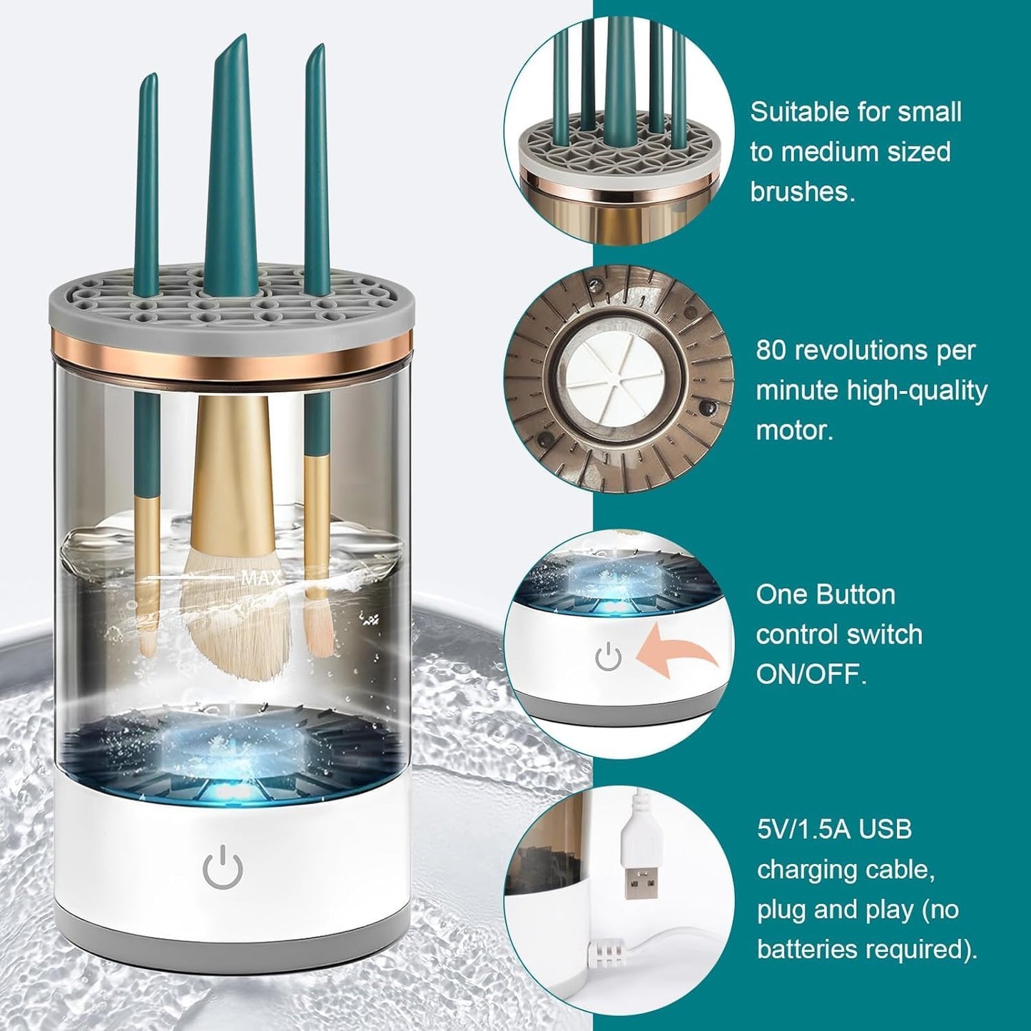Electric Makeup Brush Cleaning Machine – Automatic Makeup Brush Cleaner and Dryer for Quick Deep Cleaning – Portable Easy to Use and Suitable for All Brush Sizes